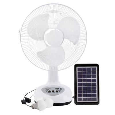 China Hot Solar AC/DC Hotel Amazon Desk Fan 12 Inch Floor Fan Solar Power Panel Desktop Rechargeable Movable Charging Lighting Fan for sale