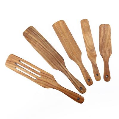 China Sustainable Wholesale 5 Pieces Paddle Cooking Acacia Wood Kitchen Tool Utensils Kitchen Set for sale