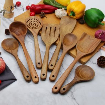 China Sustainable high quality set 8 pcs acacia wood kitchen tool wooden cookware cookware for sale