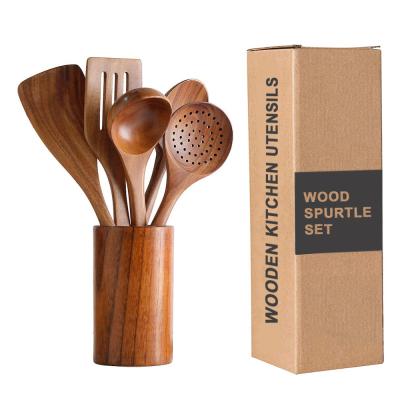 China Sustainable 7 PCS Home Kitchen Tools Olive Wood Kitchen Utensil Set for sale