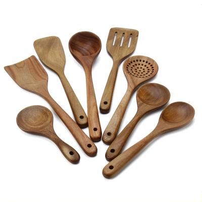 China Sustainable 8 PCS Kitchen Cooking Tool Acacia Wood Utensils Set For Cooking for sale