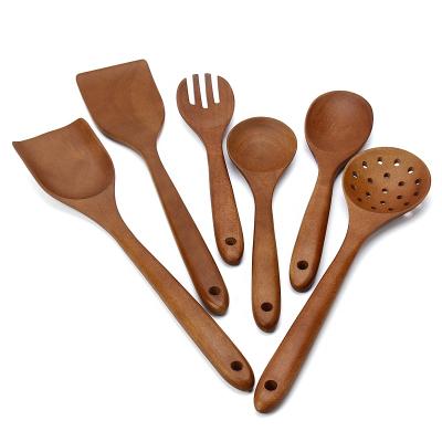 China Sustainable Luxury Wooden Pocket Spoon Turner Kitchen Cooking Tools Rubber Wood Kitchen Utensils Set for sale