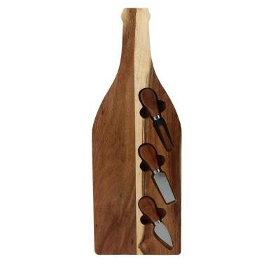 China Viable New Design Wooden Paddle Shape Cheese Cutlery Board Set 4 Piece Acacia Cheese Knife Board Set for sale