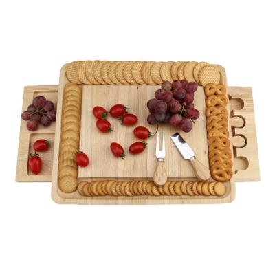 China Wholesale Unique Two Tier Thick Rubber Wooden Cheese Cutting Board Viable Kitchen Item Set for sale