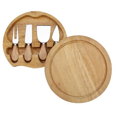 China New Arrival Sustainable Cheese Knife Set Wood Around Wooden Cheese Board Set for sale