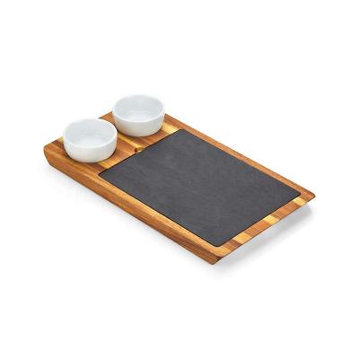 China Viable Wholesale Ceramic Deli Bowl Pizza Steak Board Wooden Cheese Board Gift Set With Slate for sale