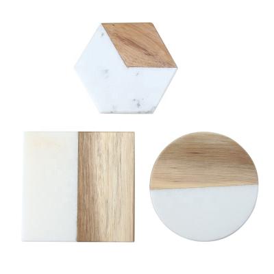 China Sustainable High Quality Natural Cup Drink Around Square Wooden Coaster Set for sale