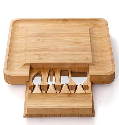 China Sustainable High Quality Deli Cheese Cutlery Set Square Bamboo Cheese Board Knife Set for sale