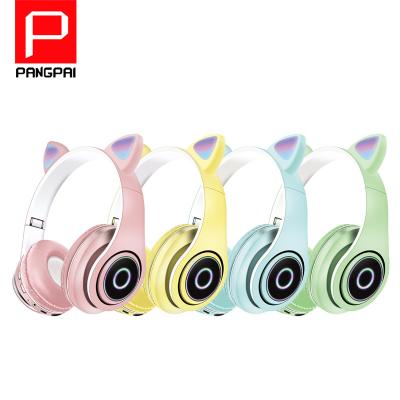 China New P39M Headset Cat Ear Glow Cool Wireless Headphones Plug-in Card Sports Stereo Headset Earphone for sale