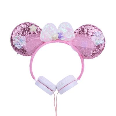 China 2021 cute cartoon control earphone wire news headphone creative bow sequins students wired earphones for sale