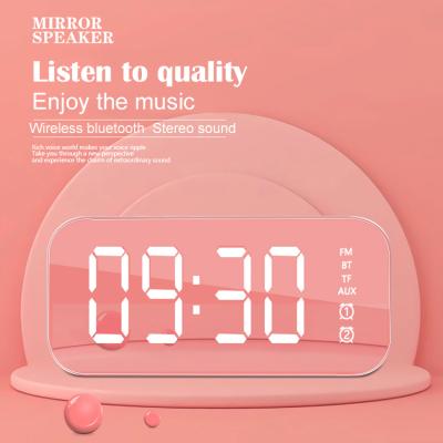 China Creative Multifunctional Card Mirror Wireless FM Mirror Clock Miracast Gift Wireless Speaker for sale