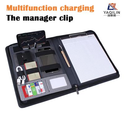 China You can charge your mobile phone at the same time customized a4 folder with multi-function charging portable notebook power manager folder for sale