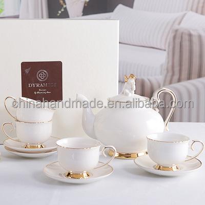 China Sustainable Elegant Hotel Ceramic Tea Set With Tray Fine Porcelain Coffee Cup And Saucer Set Restaurants Cafe And Tea Sets for sale