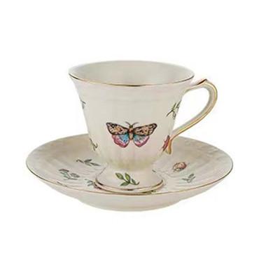 China Latest Minimalist Design Hot Selling White Ceramic Tea Cup Saucer Set English Style Coffee Cup Set Porcelain Table Set for sale