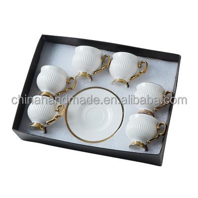 China New Arrived Viable Arab Ceramic Middle East Dessert Dish Gold Design Cups Coffee Tea Cups and Saucers 12pcs for sale