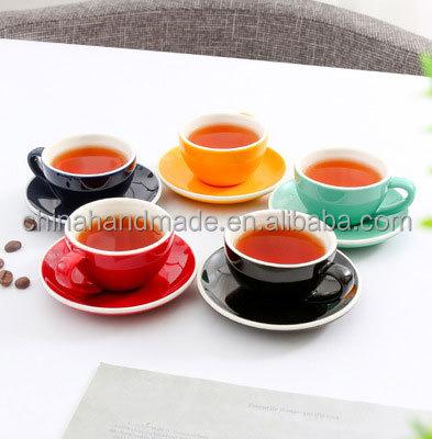 China Eco-Friendly Logo Custom Welcomed Porcelain Tea Cups And Saucers Sustainable Colored Ice Coffee Cup Set Wholesale Good Quality for sale