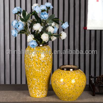 China Decoration Accessories Traditional Modern Home Vase Set Vases Moroccan Europe Style Vase Gold Luxury Yellow Table Decor for sale