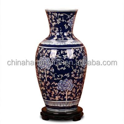 China Modern Designed Colorful Tabletop Vases Traditional Porcelain Vase Ornament Fine Under Glazed Bottle Ceramic Dark Navy Chinese Royal Style for sale