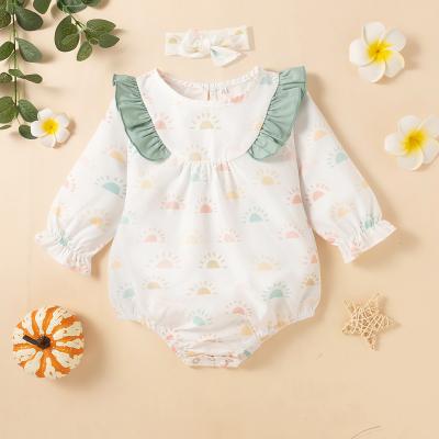 China Anti-static Polyester Toddler Ruffles Romper+Spring Headband Jumpsuit Shorts Babies Sheath Infant Jumpsuit Clothes for sale