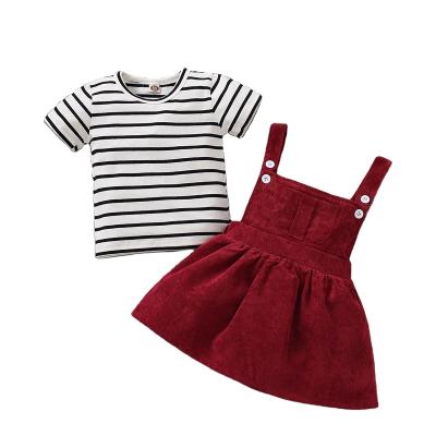 China Fashion Breathable Infants Clothes Newborn Baby 2 Piece Clothing Babies Sets Striped Short Sleeve Tank Top Dress Suit for sale