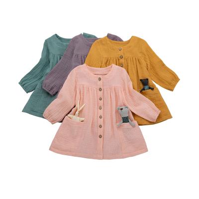 China Breathable Classic Long Sleeve Baby Dress Good Quality Solid Color Cute Girls Clothes Babies Dress for sale