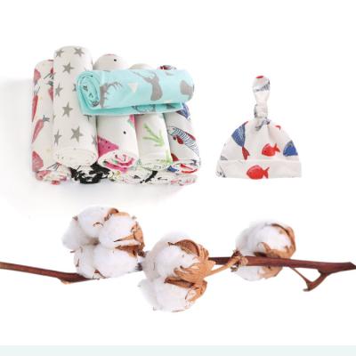 China Wholesale PORTABLE New Arrival Baby Hat Summer Blankets Set Soft Cotton Wrap Blanket Infant Wraps Blankets And Hats Set for sale