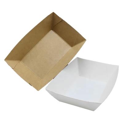 China Recyclable Disposable Chicken Snacks Tray Boat Shape Customized Fried Food Packaging Paper Boat Tray Box Take Out Food Paper Tray for sale