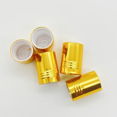 China Non Spill custom logo metal screw top gold metalized bottle aluminum plastic caps for sale