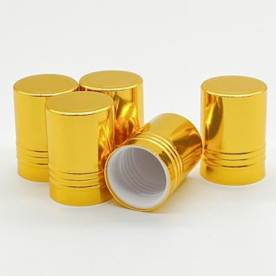 China Non Spill custom logo metal screw top gold metalized bottle aluminum plastic caps for sale