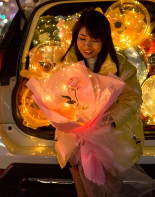 China Eco-friendly gift for valentines day led luminous balloon rose light transparent balloons flower with flower for wedding for sale