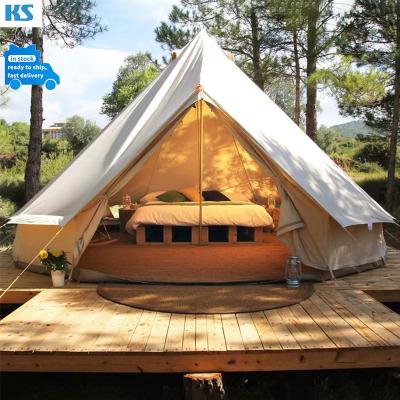 China Extended Type Outdoor Luxury Glamping Bell Tent For Family Camping Vacation 5+ Person Tent Waterproof Canvas Yurt One Room Tent for sale