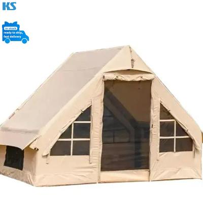 China Diagonal Tying Type Professional Outdoor Stock Canvas Cabin Bell Tents Waterproof 4 Season Luxury Camping Inflatable Glamping Tent for sale