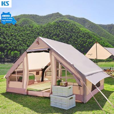 China Diagonal Tying Type Large House PVC Multi Airflow Waterproof Inflatable Tent People Outdoor Camping Tent for sale