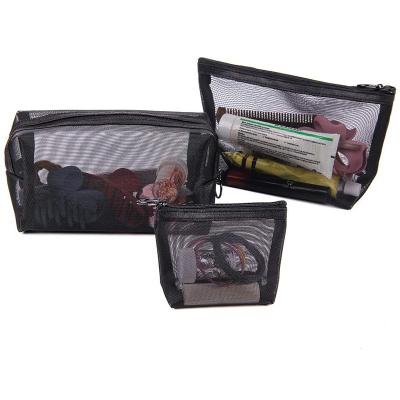 China Large Capacity Black Transparent Portable Mesh Zipper Bag Large Capacity Cosmetic Bag 3 Sizes for sale