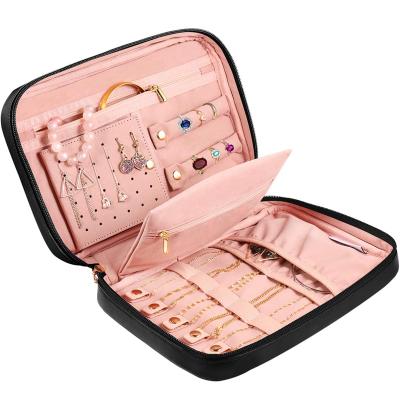 China Lightweight Multi Function Cosmetic Bag Travel Jewelery Storage Bag PU Leather Jewelry Case for sale