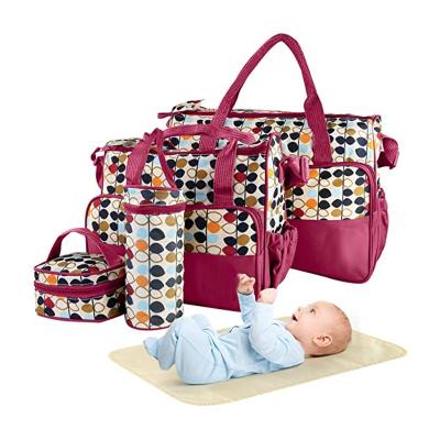 China Multi Function 5pcs Set Outdoor Large Capacity Mommy Storage Bag 5pcs Multi Function Baby Diaper Bag Set for sale