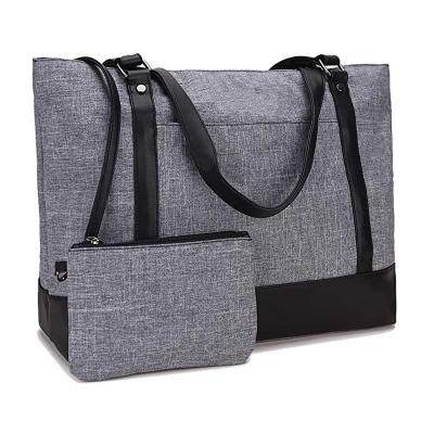 China Large Lightweight Water Resistant Polyester Women Shoulder Laptop Tote Bag With Small Pocket for sale