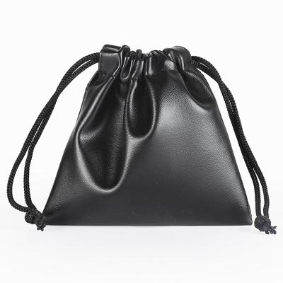 China Black Leather Gift Bag PU Favor Gift Bags Jewelry Storage Pouches Drawstring Gift Bag for sale