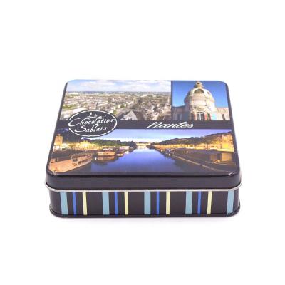 China Recycled Materials Customized Printed Empty Square Food Grade Chocolate Packaging Tin Box for sale