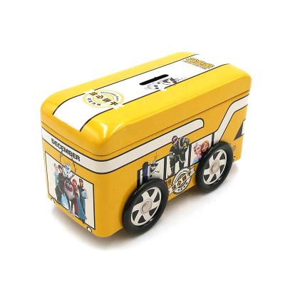 China Small Lovely Recycled Materials Gift Coin Car Tin Cookie Candy Bus Shape Tin Box For Kids for sale