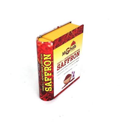 China Recycled materials tin cans cheap wholesale metal food grade tin cans books shaped saffron tin box for sale