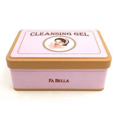 China Recycled Materials Tinplate Manufacturer Supply Metal Gift Packaging Rectangle Cosmetic Tin Box For Facial Detergent Package for sale