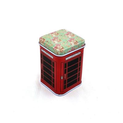 China Recycled Materials Wholesale Small Cheap Square Mini Telephone Booth Gift Box Tin For Candy Cookie Packaging for sale