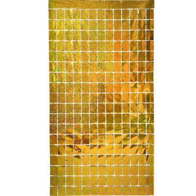 China Party Decoration 1*2m Gold Color Square Aluminum Curtain Foil In Place Curtains For Party Photo Booth Props Decoration for sale