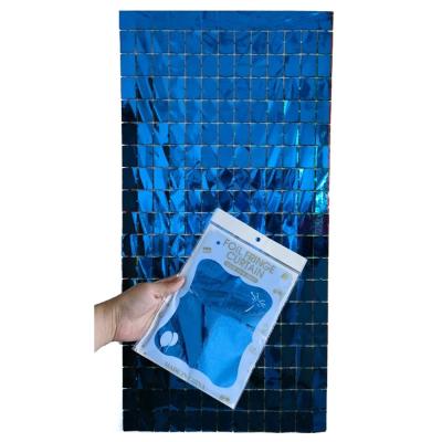 China Party Decoration Factory Directly Sell Aluminum Square Curtain Light Blue Shimmer Tinsel Curtain Backdrop for sale