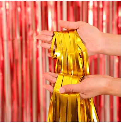 China Party Decoration Factory Sales Hot Silver Aluminum Curtain Tinsel Foil Fringe Curtains Metallic For Stage Decorations for sale