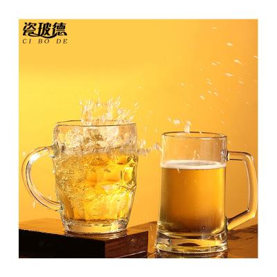 China Fancy Custom Transparent Clear Glass Exquisite Texture Beer Mug Custom Beer Glass Beer Mug for Bar Bar for sale