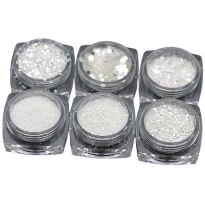 China New Mixed Glitter Finger Nail Art 6 Styles For Manicure Instant High Silver Glitter Powder Colored Laser Pearl Powder Nail Set Decorations for sale