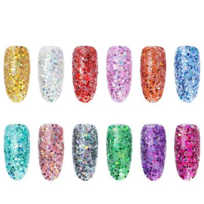 China Wholesale Different Color Professional Nail Art Finger Nail Art Private Label Hexagonal Glitter Laser Glitter Luminous Powder for sale