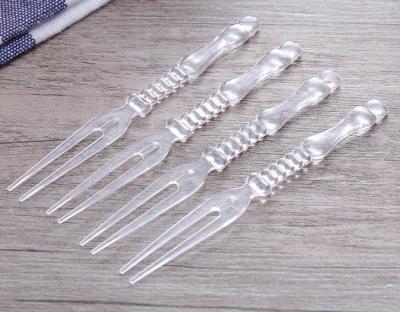 China Homemade Disposable Plastic Cocktail Picks Cake PS Fork Clear for sale